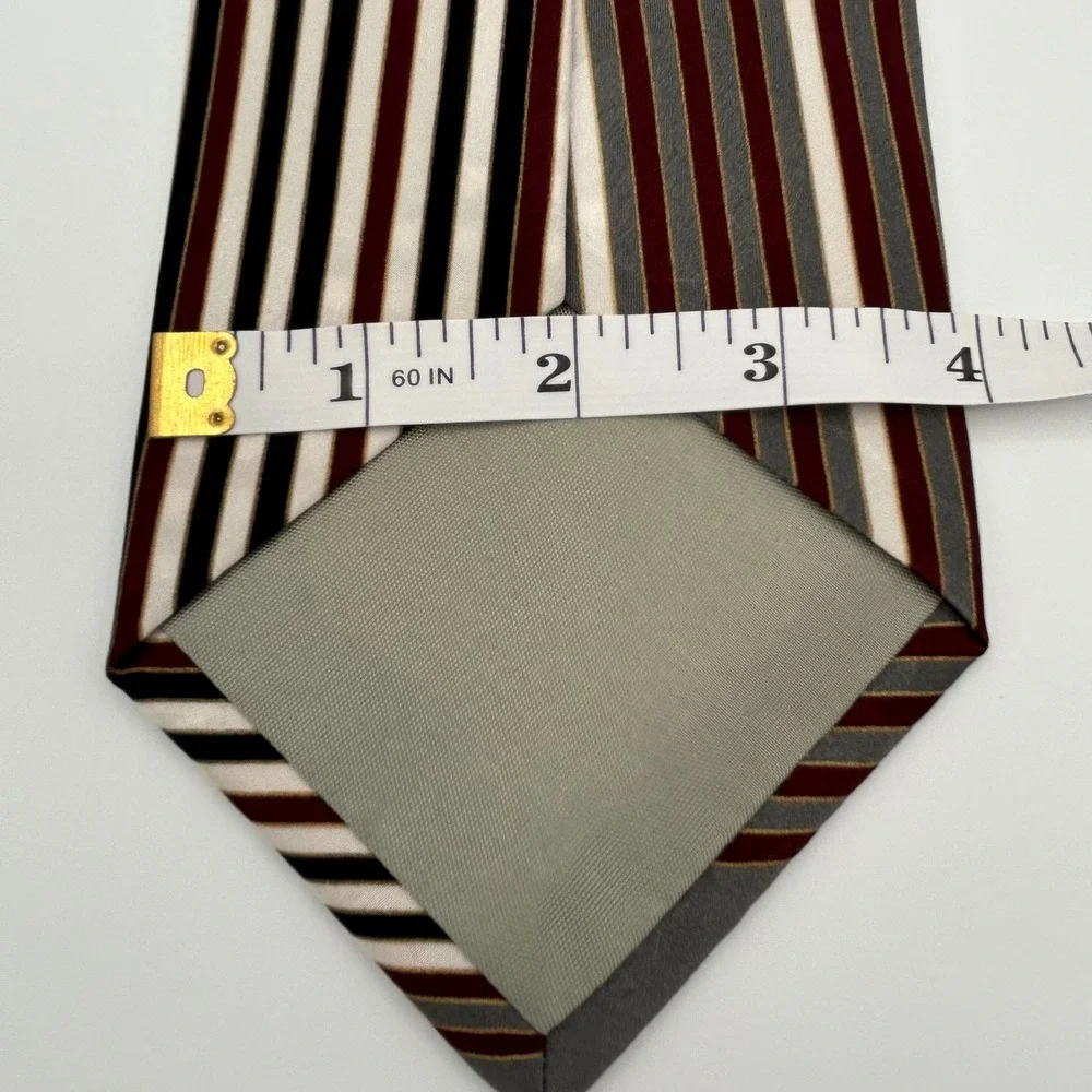 Pierre Cardin Necktie Mens OS Grey Burgundy Silk Geometric Abstract Art Deco 90s